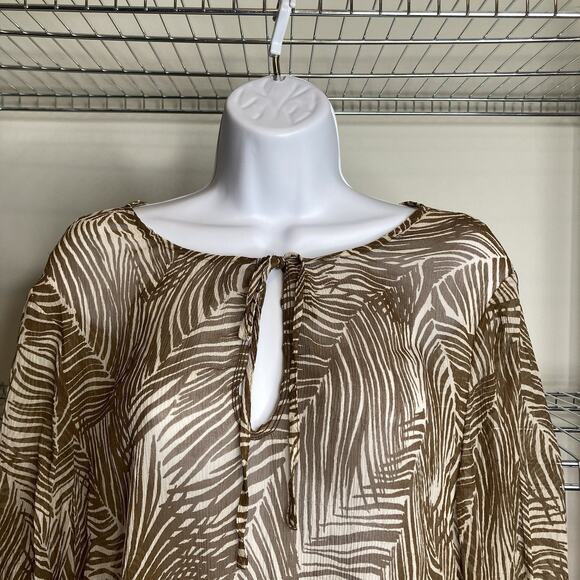 Talbots Women's Sheer Brown Tropical Palm Print Blouse Size XLP Neutral Flowy - Picture 6 of 9
